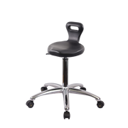 Polyurethane ESD Serpent Stool Chrome - Medium Bench Height with ESD Casters in ESD Black Polyurethane
