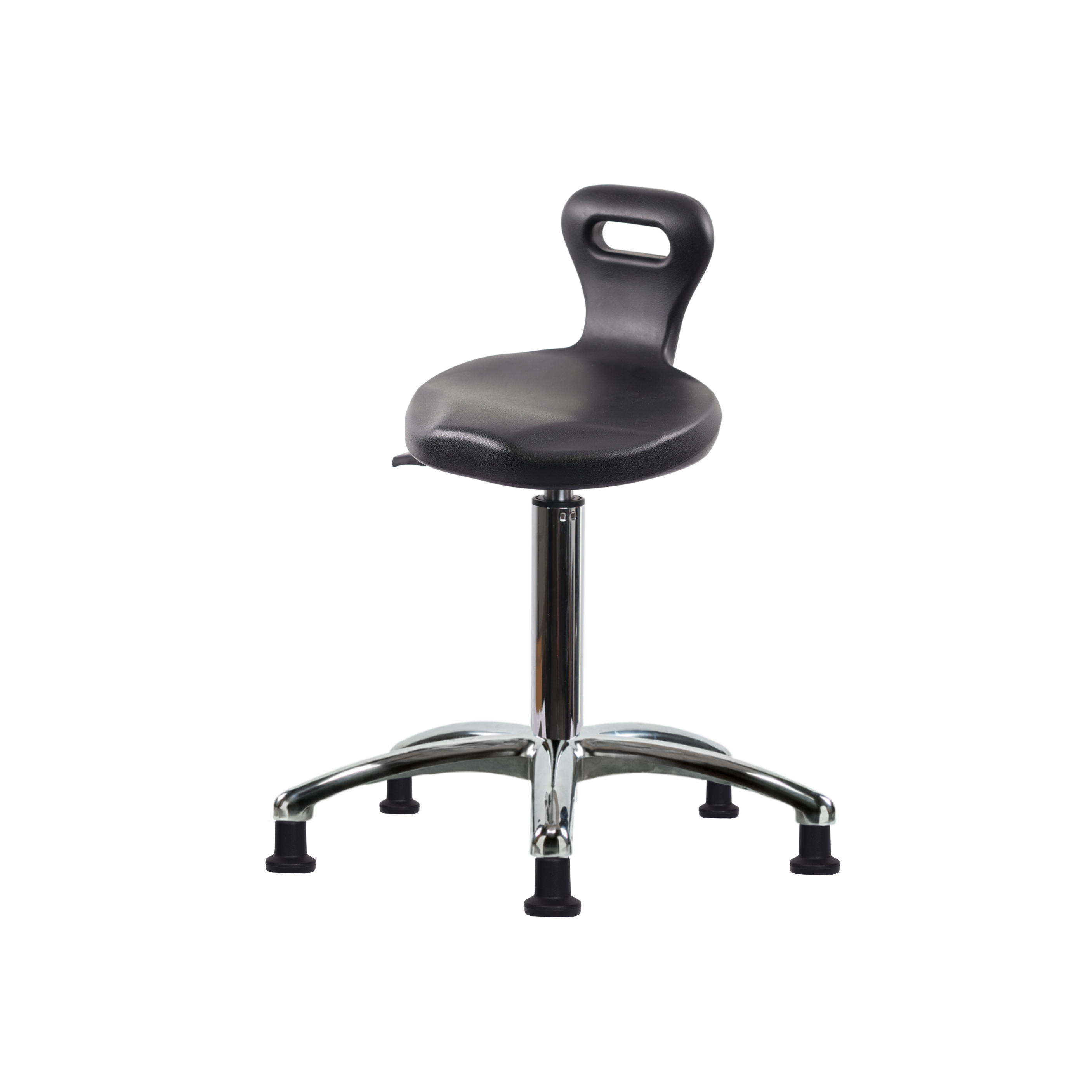 Polyurethane ESD Serpent Stool Chrome - Medium Bench Height with ESD Stationary Glides in ESD Black Polyurethane