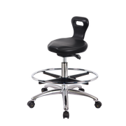 Polyurethane ESD Serpent Sit-Stand Stool Chrome - Medium Bench Height with Chrome Foot Ring & ESD Casters in ESD Black Polyurethane