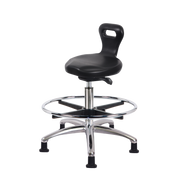 Polyurethane ESD Serpent Sit-Stand Stool Chrome - Medium Bench Height with Chrome Foot Ring & ESD Stationary Glides in ESD Black Polyurethane