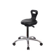 Polyurethane ESD Serpent Sit-Stand Stool Chrome - Medium Bench Height with ESD Casters in ESD Black Polyurethane