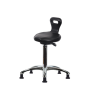 Polyurethane ESD Serpent Sit-Stand Stool Chrome - Medium Bench Height with ESD Stationary Glides in ESD Black Polyurethane