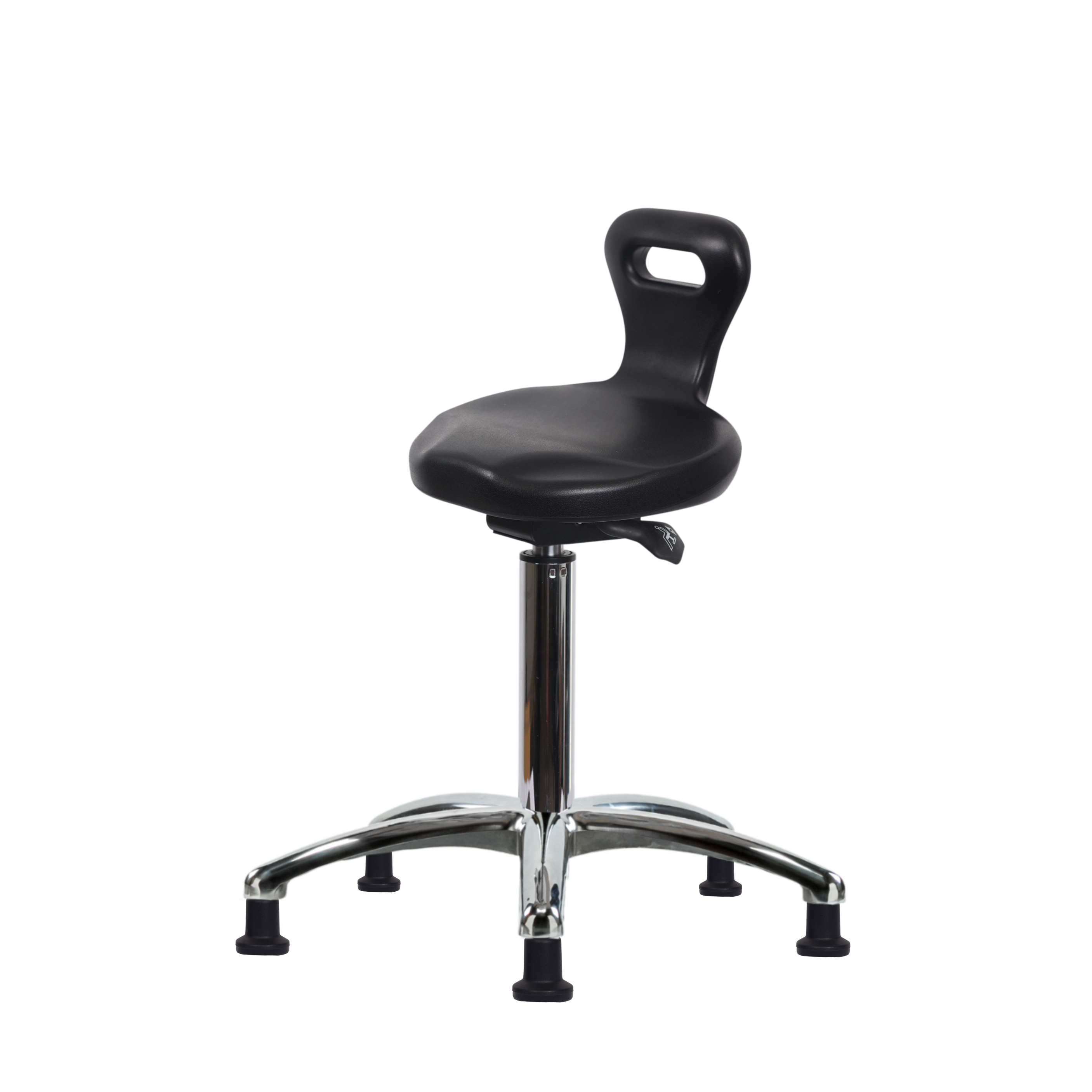 Polyurethane ESD Serpent Sit-Stand Stool Chrome - Medium Bench Height with ESD Stationary Glides in ESD Black Polyurethane