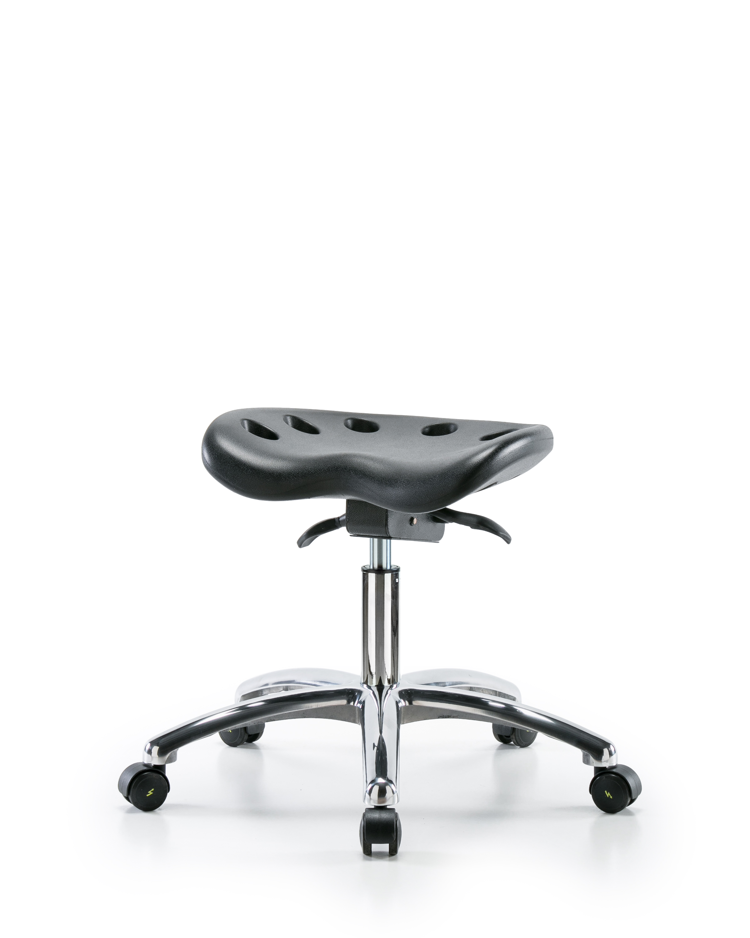 Polyurethane ESD Tractor Sit-Stand Stool Chrome - Desk Height with ESD Casters in ESD Black Polyurethane