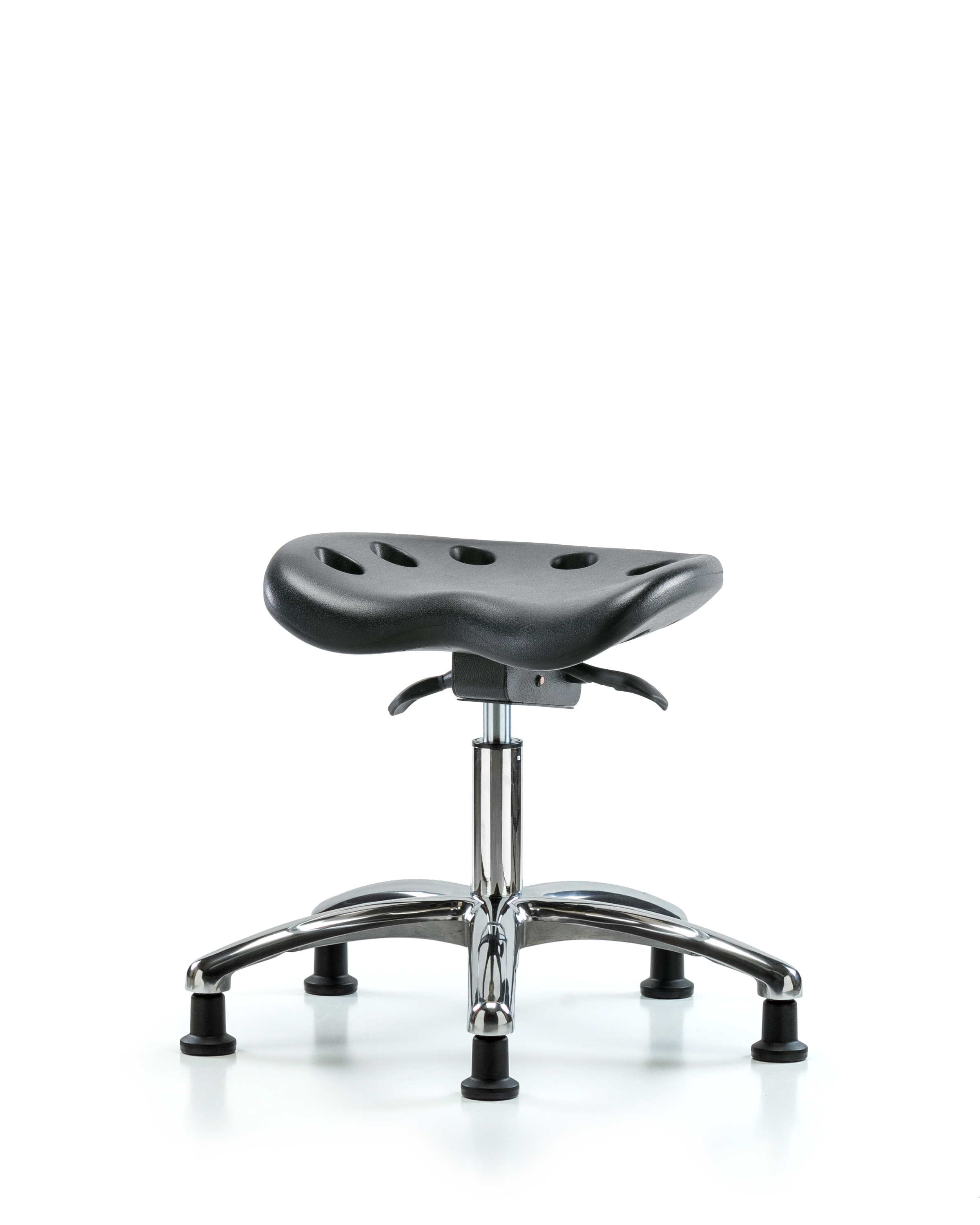 Polyurethane ESD Tractor Sit-Stand Stool Chrome - Desk Height with ESD Stationary Glides in ESD Black Polyurethane