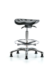 Polyurethane ESD Tractor Sit-Stand with Chrome Foot Ring & ESD Stationary Glides in ESD Black Polyurethane