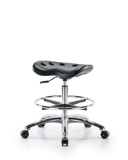 Polyurethane ESD Tractor Stool Chrome - Medium Bench Height with Chrome Foot Ring & ESD Casters in ESD Black Polyurethane