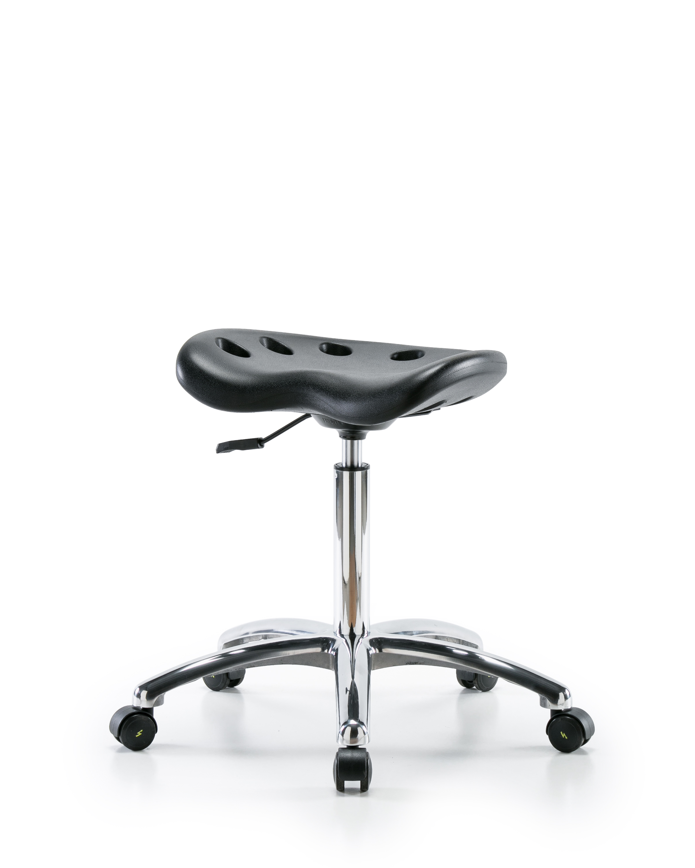 Polyurethane ESD Tractor Stool Chrome - Medium Bench Height with ESD Casters in ESD Black Polyurethane