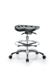 Polyurethane ESD Tractor Sit-Stand Stool Chrome - Medium Bench Height with Chrome Foot Ring & ESD Casters in ESD Black Polyurethane
