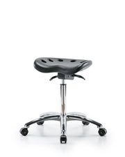 Polyurethane ESD Tractor Sit-Stand Stool Chrome - Medium Bench Height with ESD Casters in ESD Black Polyurethane