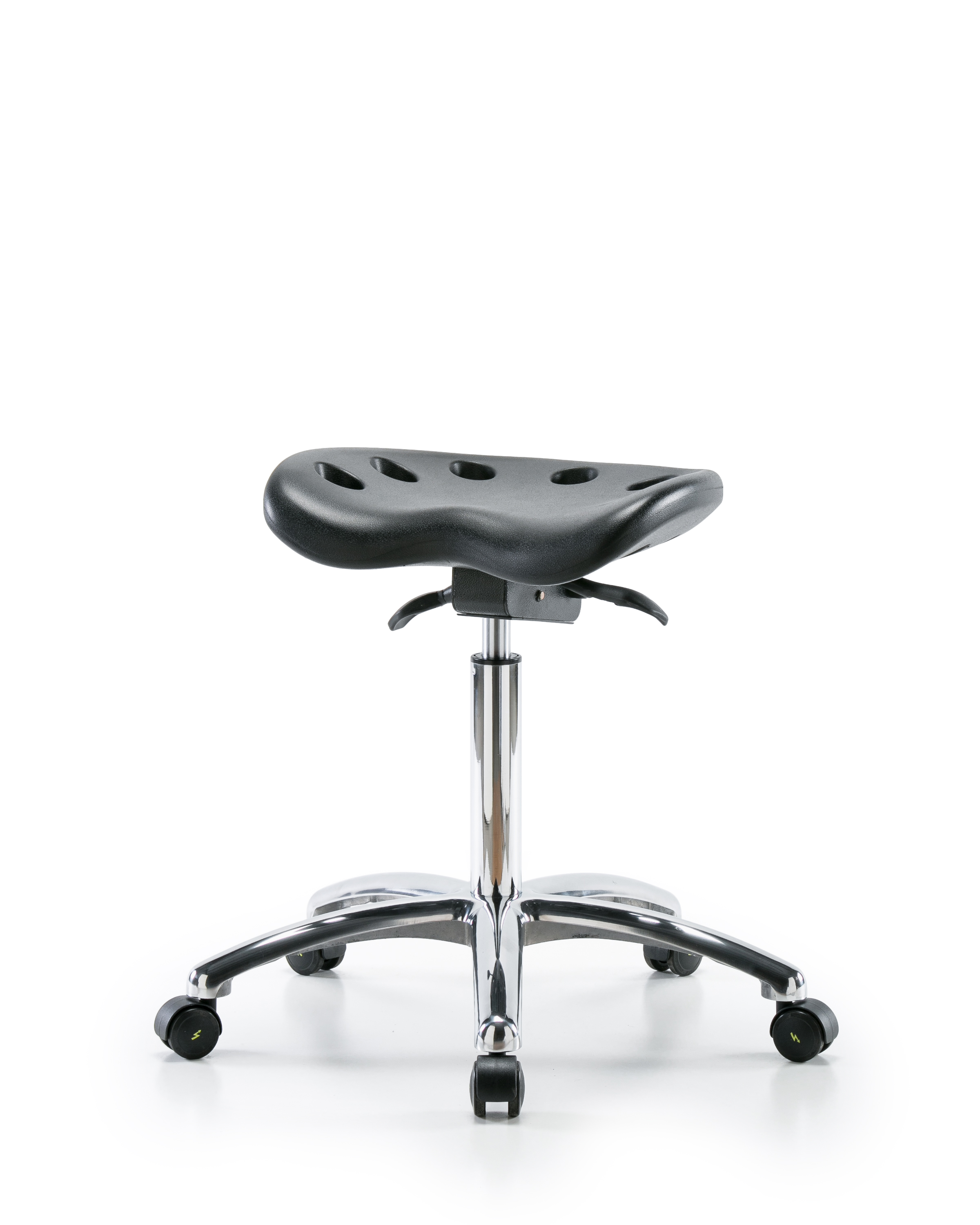 Polyurethane ESD Tractor Sit-Stand Stool Chrome - Medium Bench Height with ESD Casters in ESD Black Polyurethane