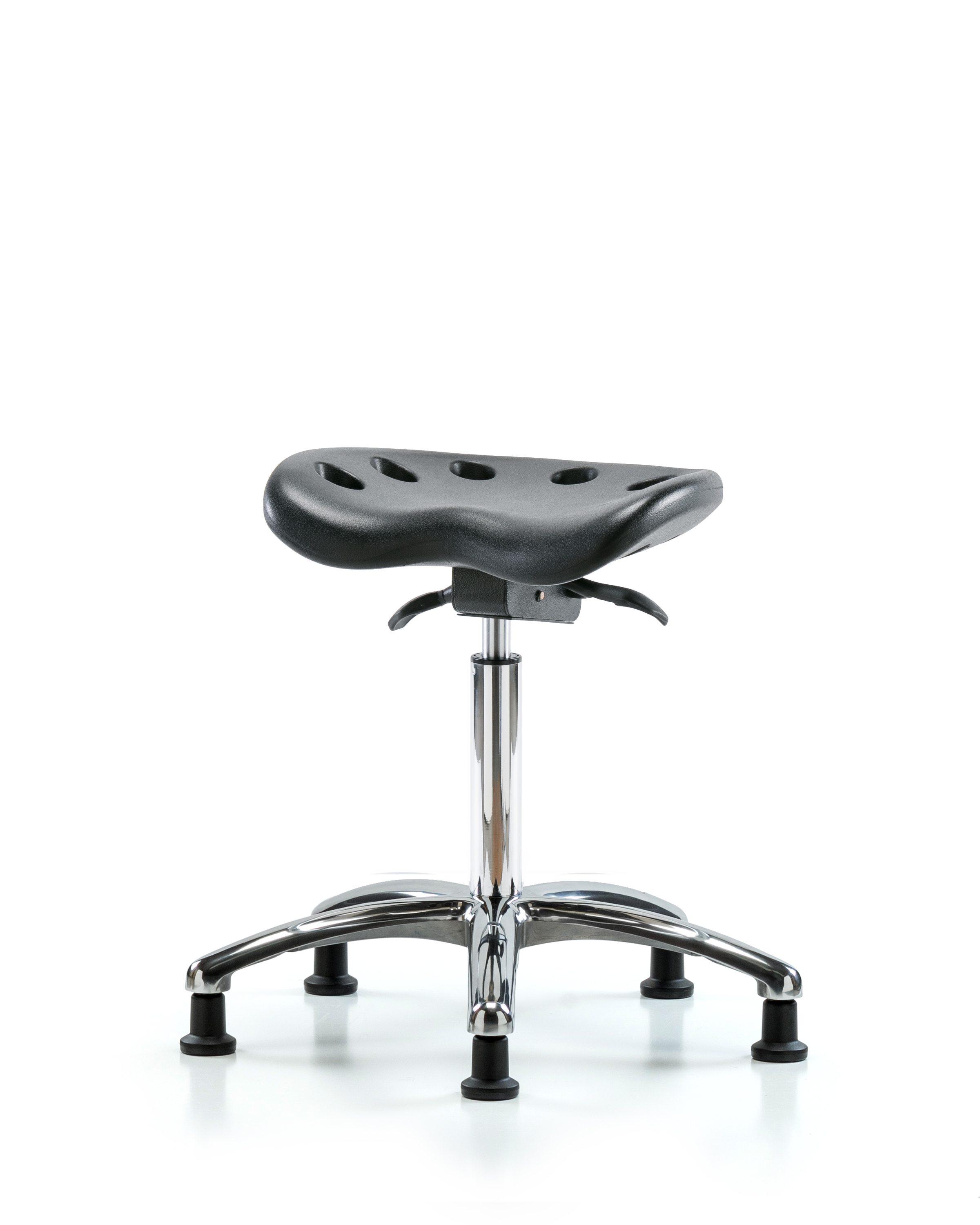 Polyurethane ESD Tractor Sit-Stand Stool Chrome - Medium Bench Height with ESD Stationary Glides in ESD Black Polyurethane