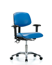 Vinyl ESD Chair - Desk Height with Adjustable Arms & ESD Casters in ESD Blue Vinyl