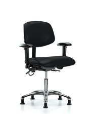 Vinyl ESD Chair - Desk Height with Adjustable Arms & ESD Stationary Glides in ESD Black Vinyl