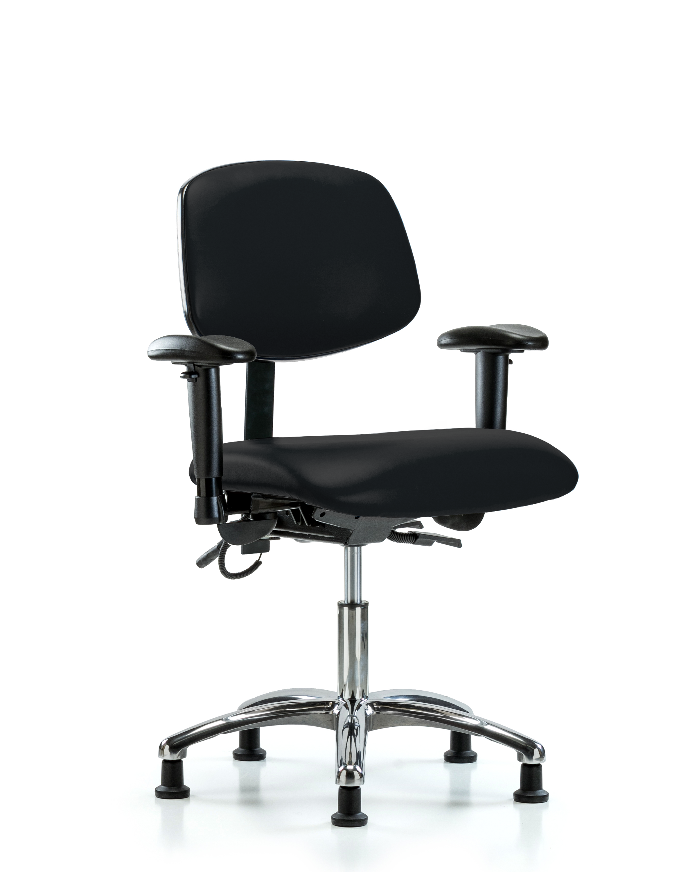 Vinyl ESD Chair - Desk Height with Adjustable Arms & ESD Stationary Glides in ESD Black Vinyl