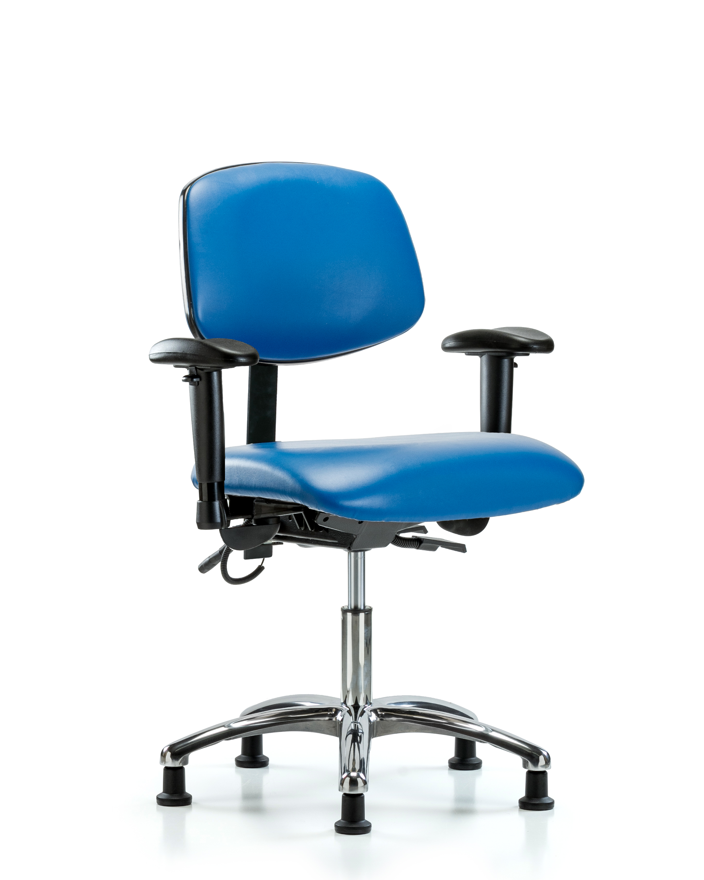 Vinyl ESD Chair - Desk Height with Adjustable Arms & ESD Stationary Glides in ESD Blue Vinyl