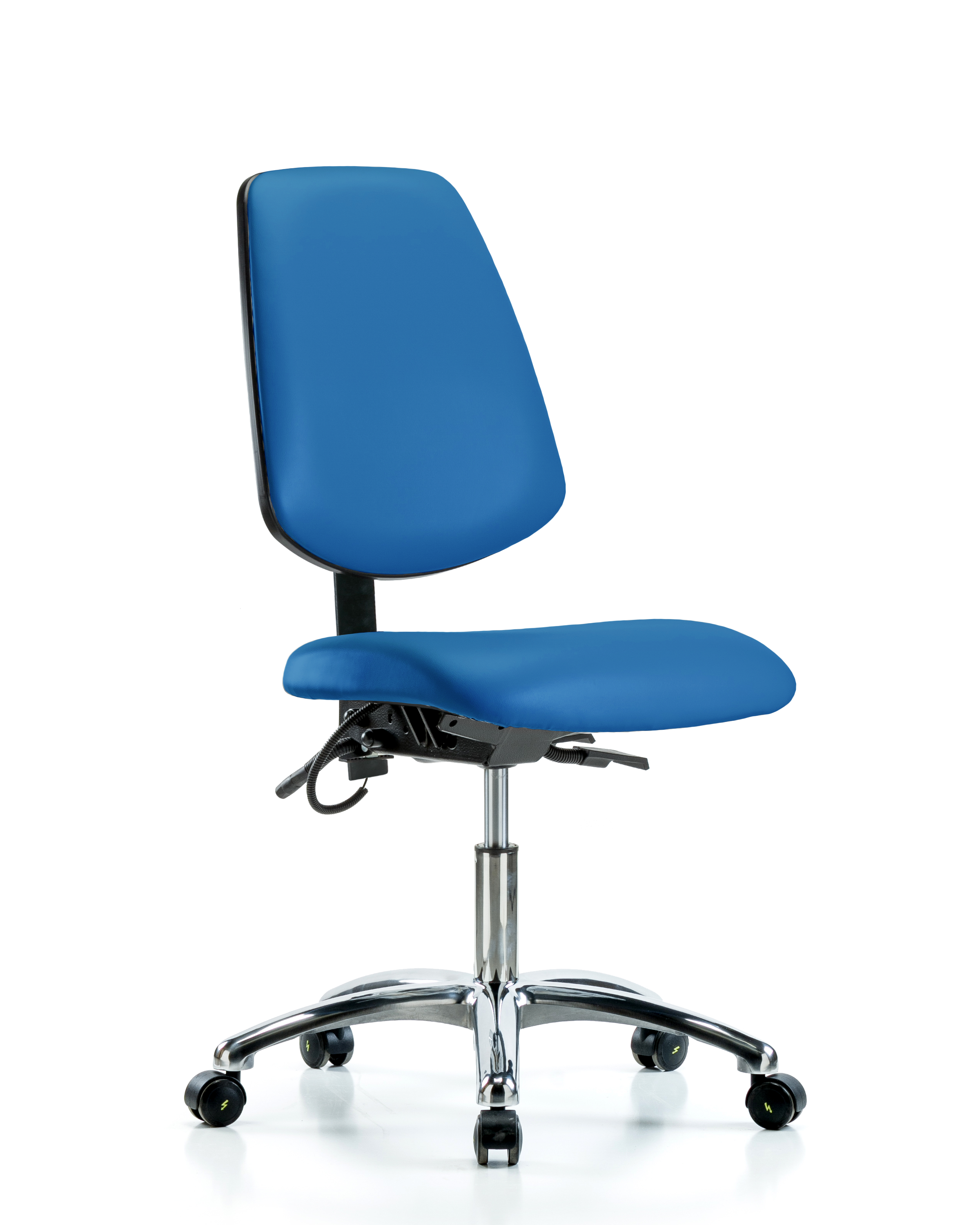 Vinyl ESD Chair - Desk Height with Medium Back & ESD Casters in ESD Blue Vinyl