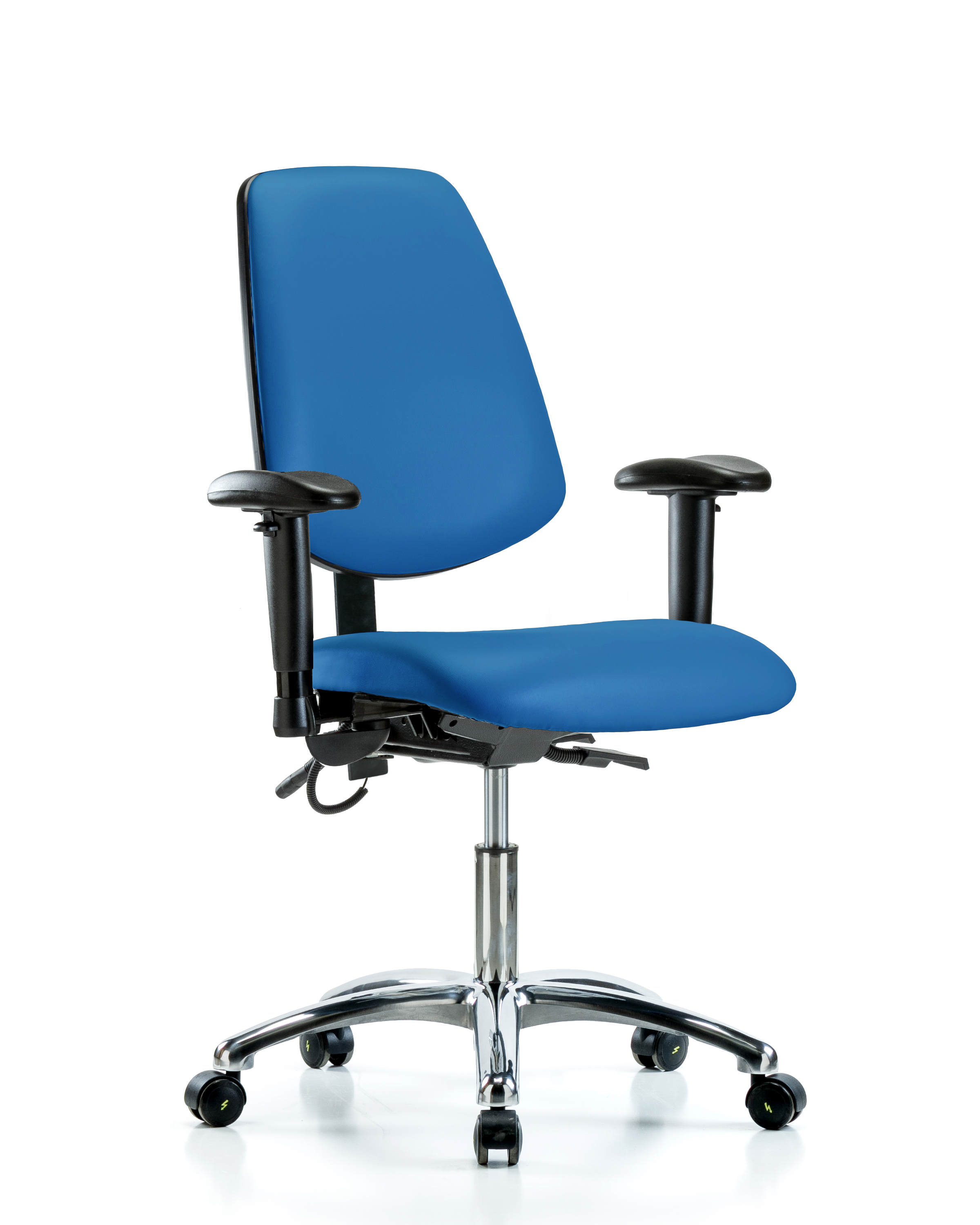 Vinyl ESD Chair - Desk Height with Medium Back, Adjustable Arms, & ESD Casters in ESD Black Vinyl