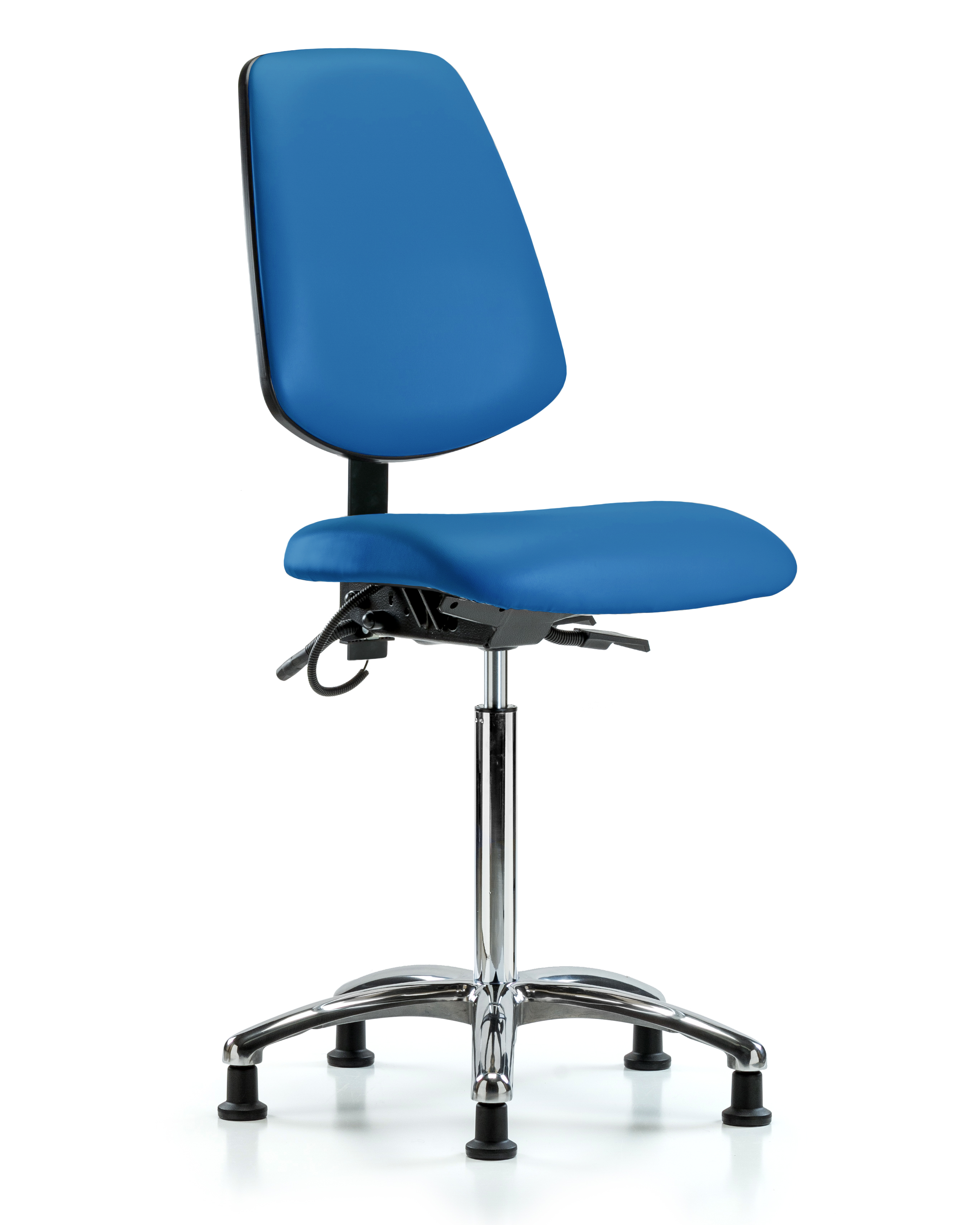 Vinyl ESD Chair - Desk Height with Medium Back, Seat Tilt, & ESD Stationary Glides in ESD Blue Vinyl