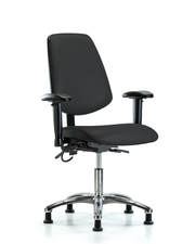 Vinyl ESD Chair - Desk Height with Medium Back, Seat Tilt, Adjustable Arms, & ESD Stationary Glides in ESD Black Vinyl