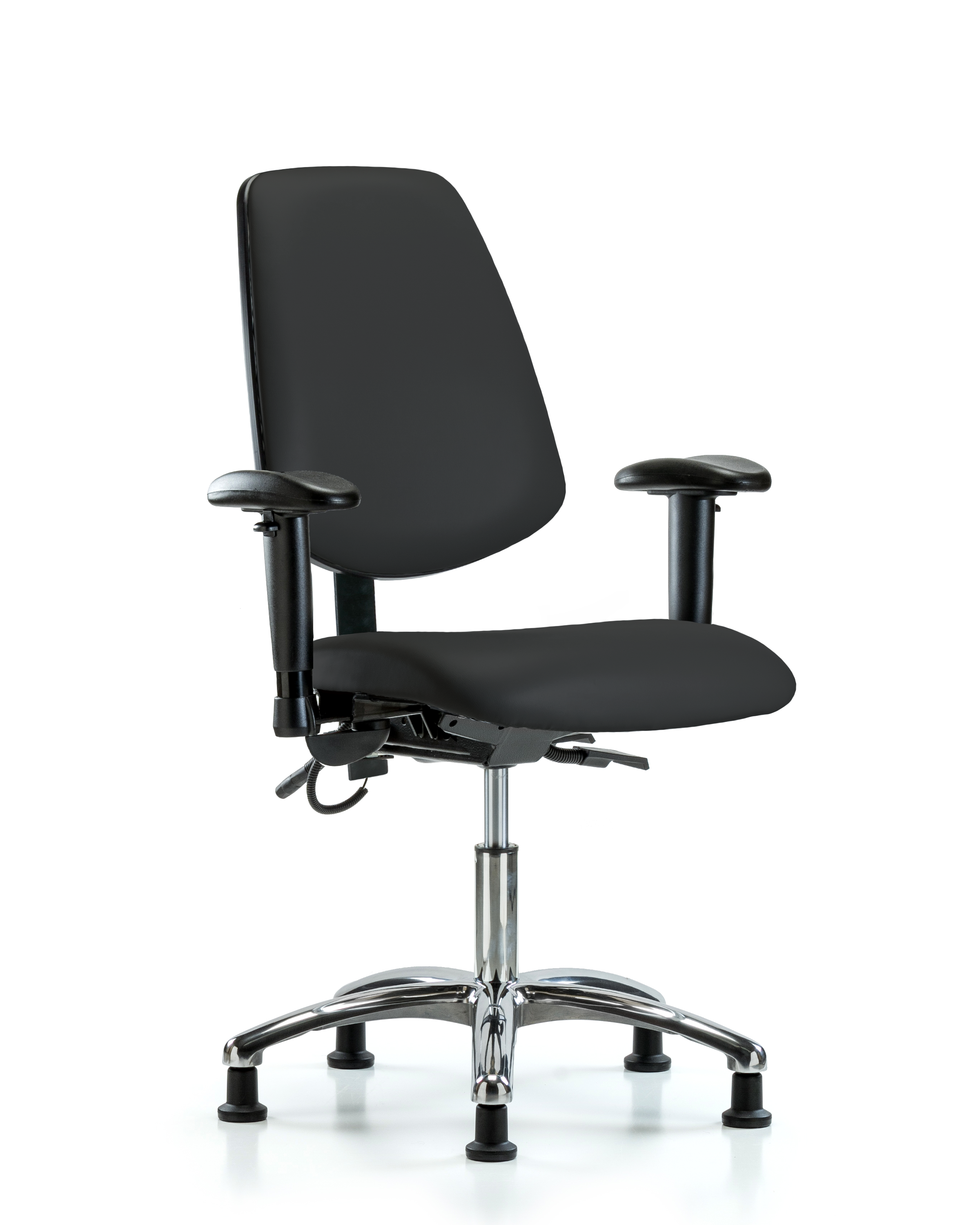 Vinyl ESD Chair - Desk Height with Medium Back, Seat Tilt, Adjustable Arms, & ESD Stationary Glides in ESD Black Vinyl