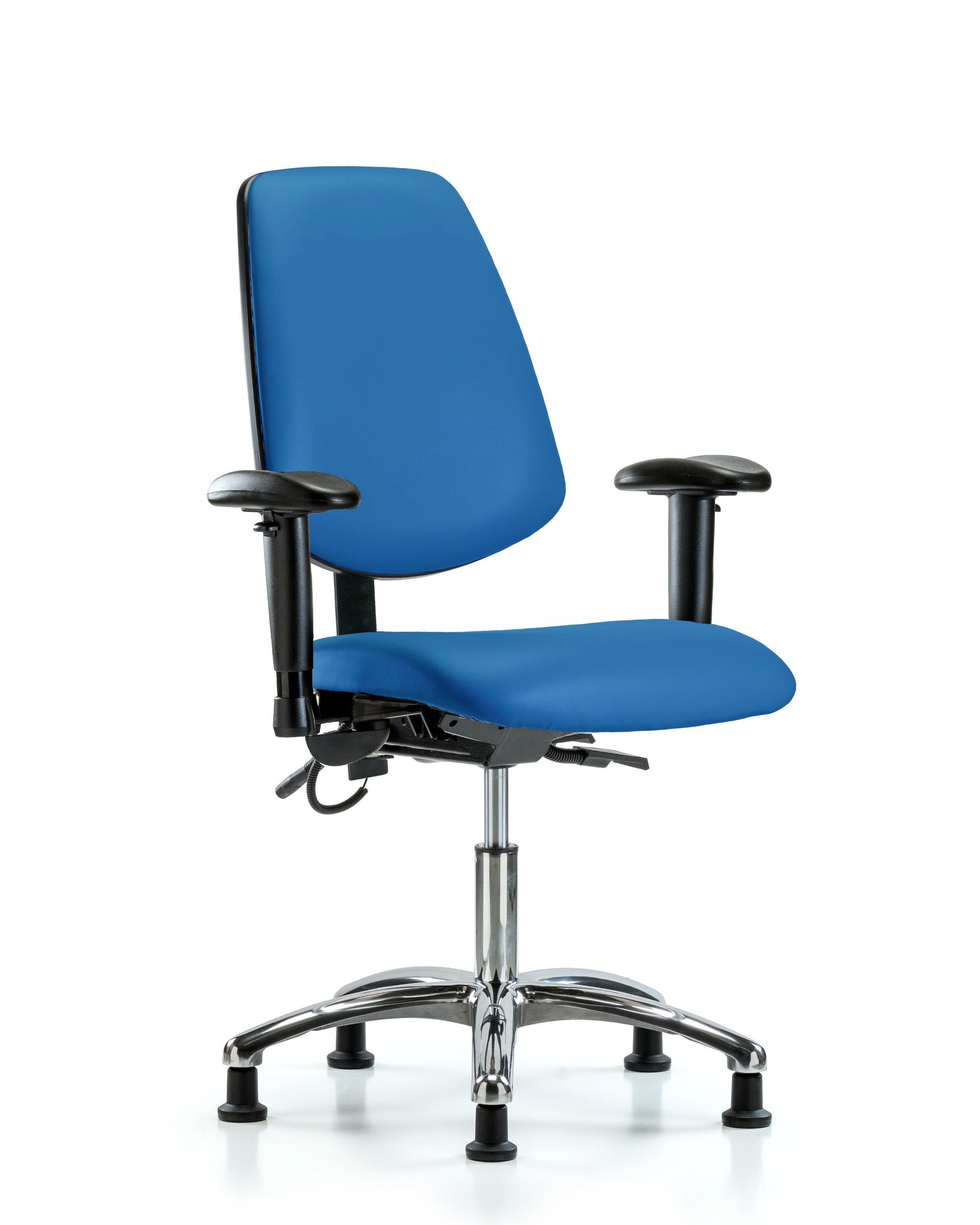 Vinyl ESD Chair - Desk Height with Medium Back, Seat Tilt, Adjustable Arms, & ESD Stationary Glides in ESD Black Vinyl
