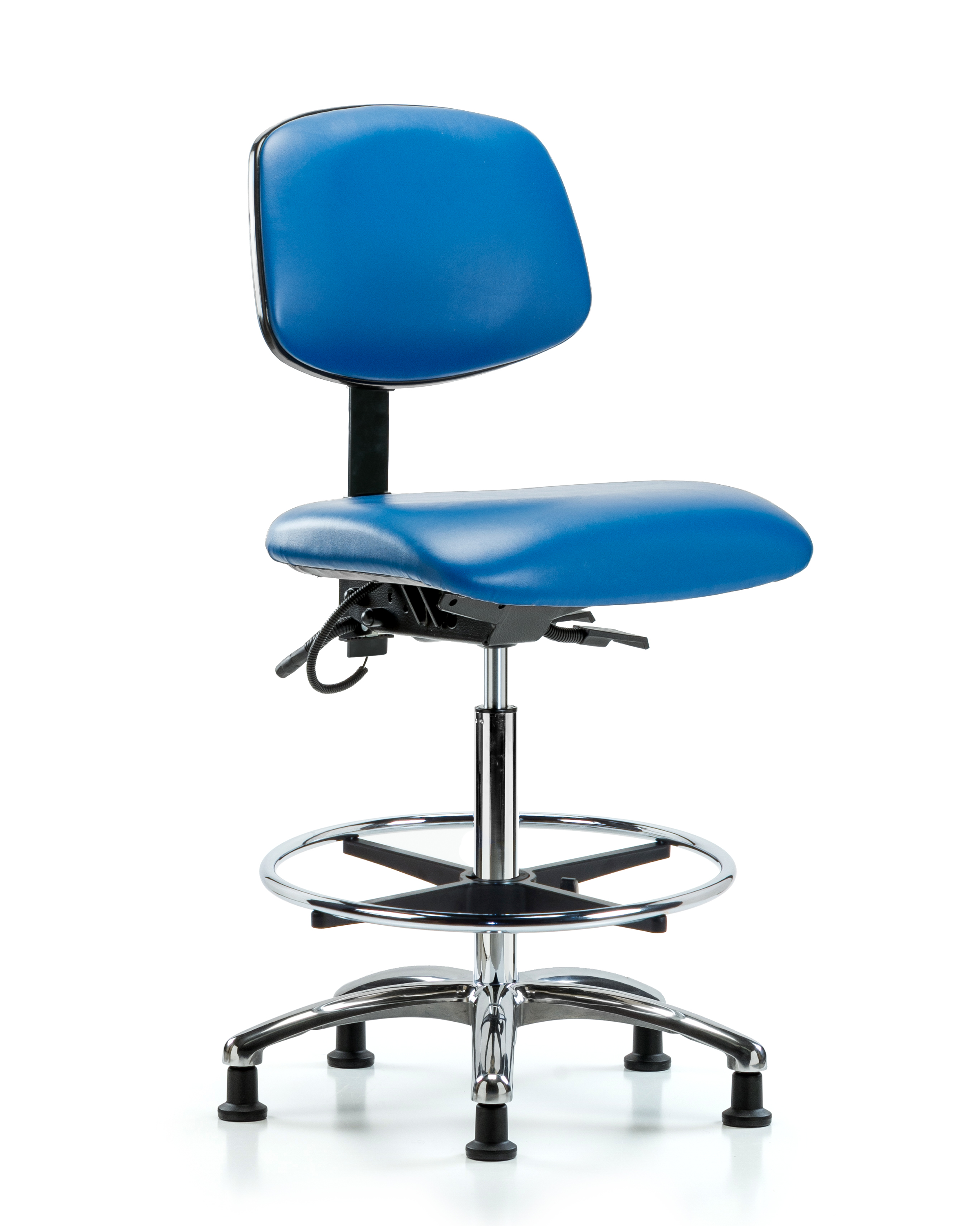 Vinyl ESD Chair - High Bench Height with Chrome Foot Ring & ESD Stationary Glides in ESD Black Vinyl
