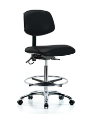 Vinyl ESD Chair - High Bench Height with Seat Tilt, Chrome Foot Ring, & ESD Casters in ESD Black Vinyl