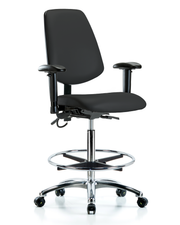Vinyl ESD Chair - High Bench Height with Medium Back, Adjustable Arms, Chrome Foot Ring, & ESD Casters in ESD Black Vinyl