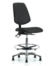Vinyl ESD Chair - High Bench Height with Medium Back, Seat Tilt, Chrome Foot Ring, & ESD Stationary Glides in ESD Black Vinyl