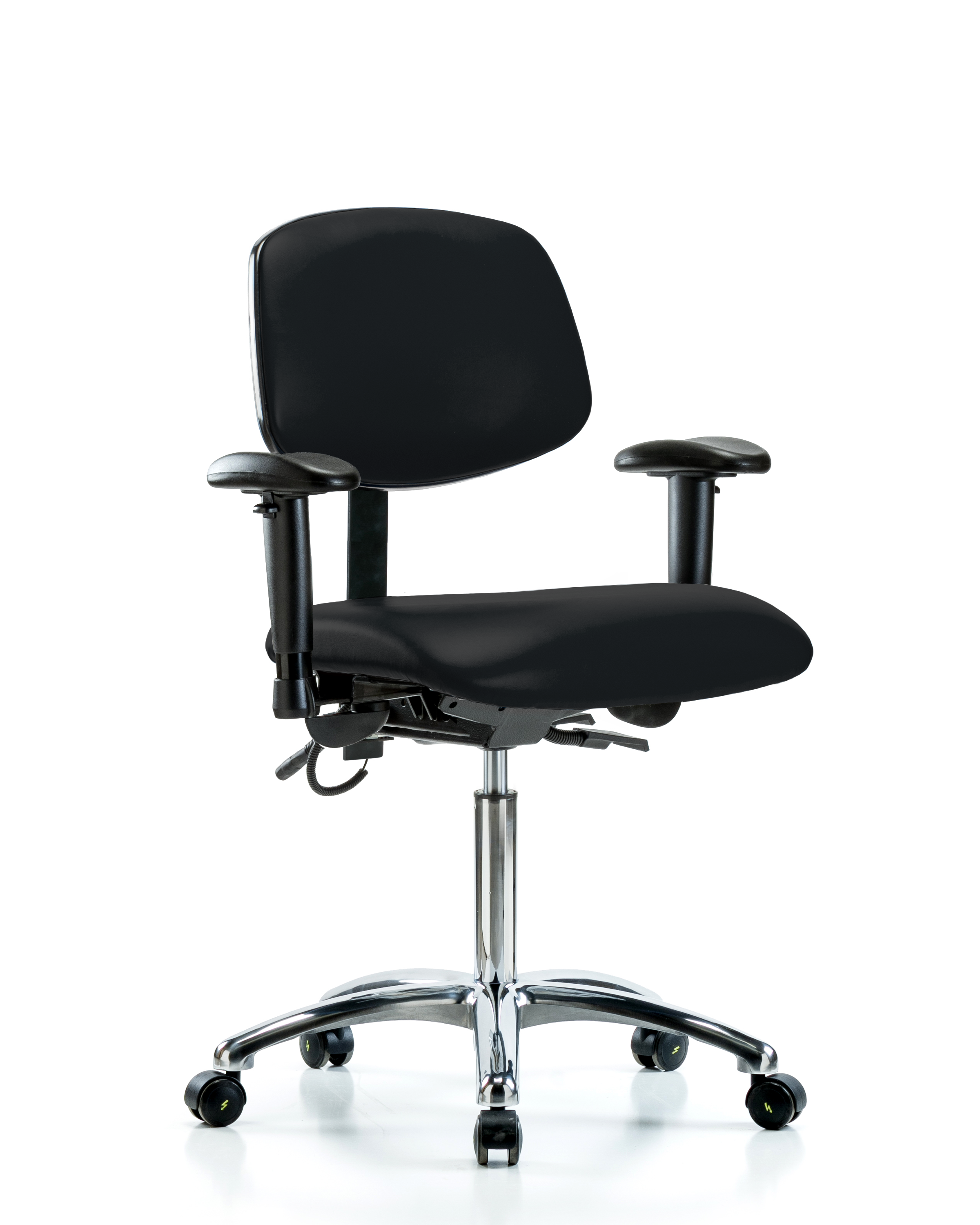 Vinyl ESD Chair - Medium Bench Height with Adjustable Arms & ESD Casters in ESD Blue Vinyl