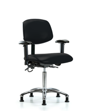 Vinyl ESD Chair - Medium Bench Height with Adjustable Arms & ESD Stationary Glides in ESD Black Vinyl