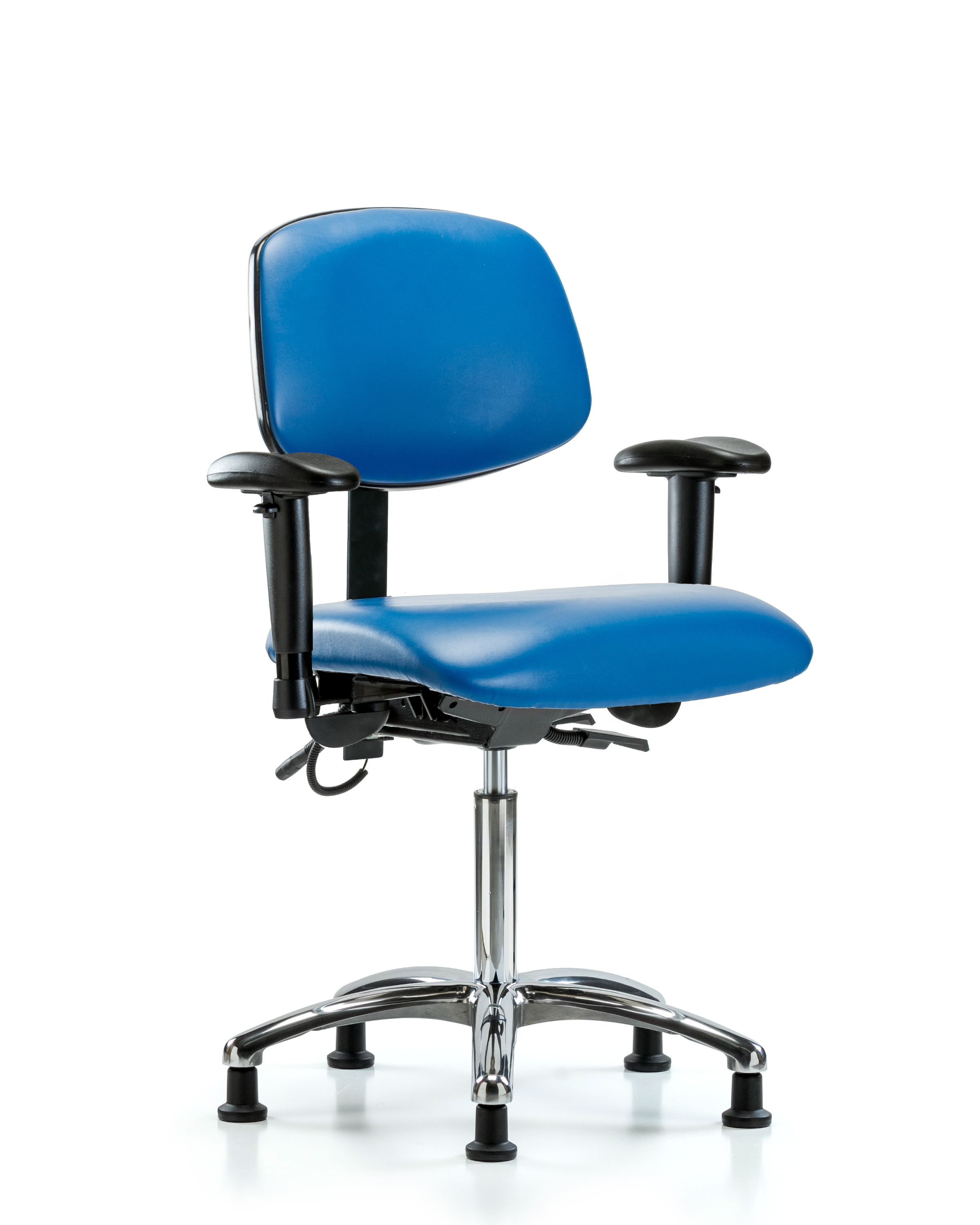 Vinyl ESD Chair - Medium Bench Height with Adjustable Arms & ESD Stationary Glides in ESD Black Vinyl