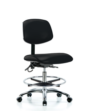 Vinyl ESD Chair - Medium Bench Height with Seat Tilt, Chrome Foot Ring, & ESD Casters in ESD Black Vinyl