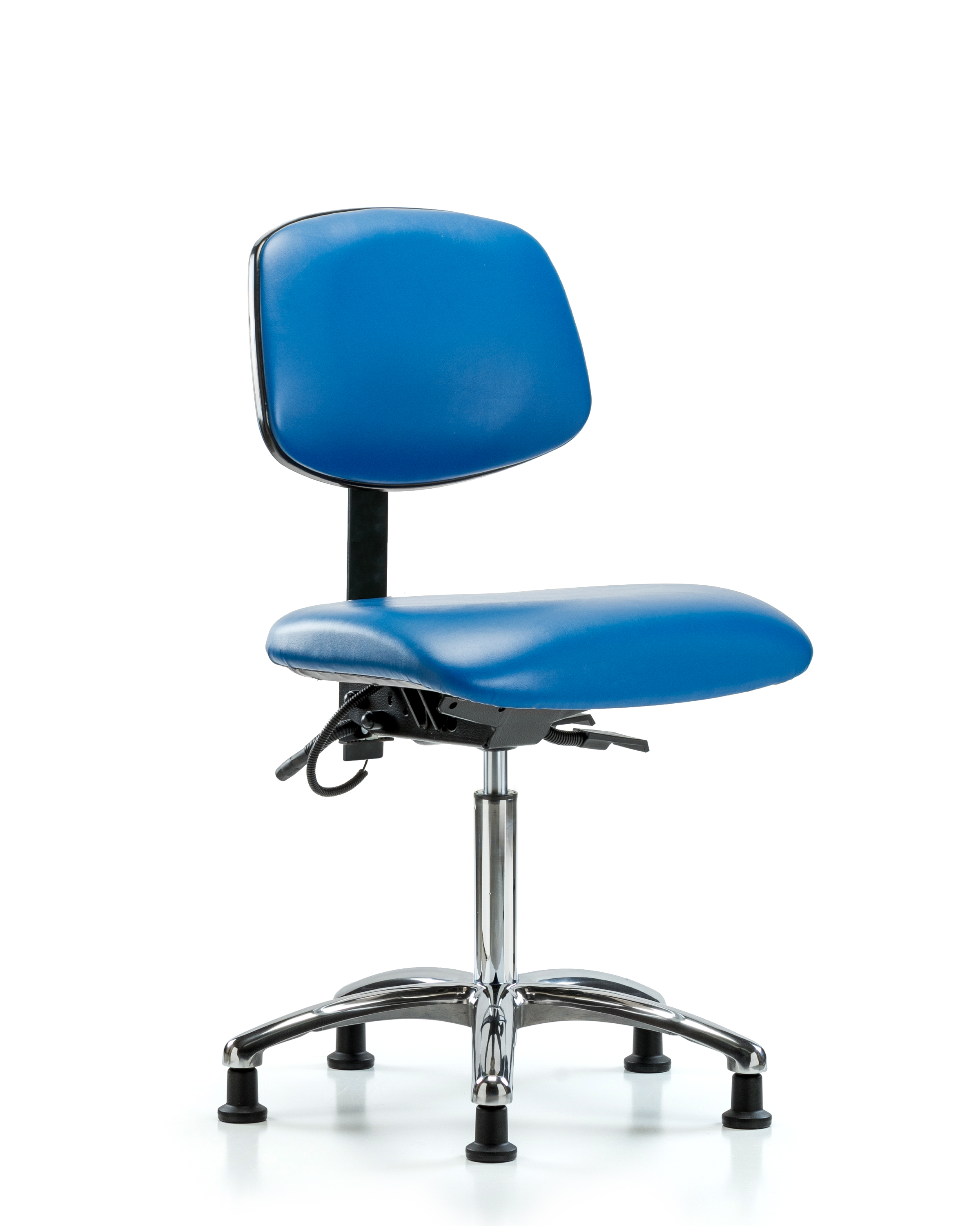 Vinyl ESD Chair - Medium Bench Height with Seat Tilt & ESD Stationary Glides in ESD Blue Vinyl