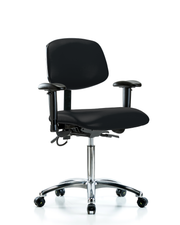 Vinyl ESD Chair - Medium Bench Height with Seat Tilt, Adjustable Arms, & ESD Casters in ESD Black Vinyl