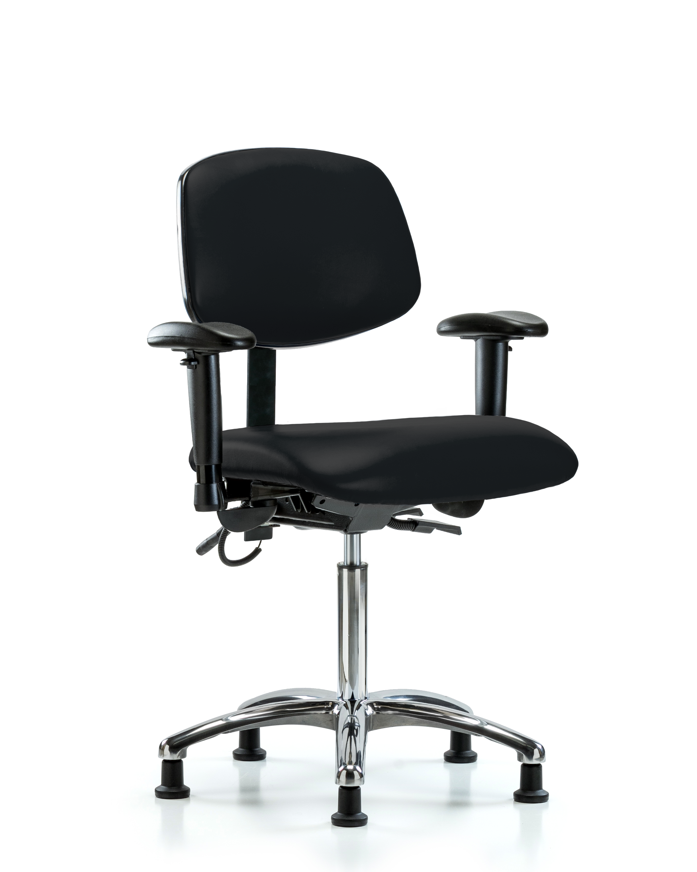 Vinyl ESD Chair - Medium Bench Height with Seat Tilt, Adjustable Arms, & ESD Stationary Glides in ESD Black Vinyl