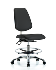 Vinyl ESD Chair - Medium Bench Height with Medium Back, Chrome Foot Ring, & ESD Casters in ESD Blue Vinyl
