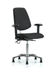 Vinyl ESD Chair - Medium Bench Height with Medium Back, Adjustable Arms, & ESD Stationary Glides in ESD Black Vinyl