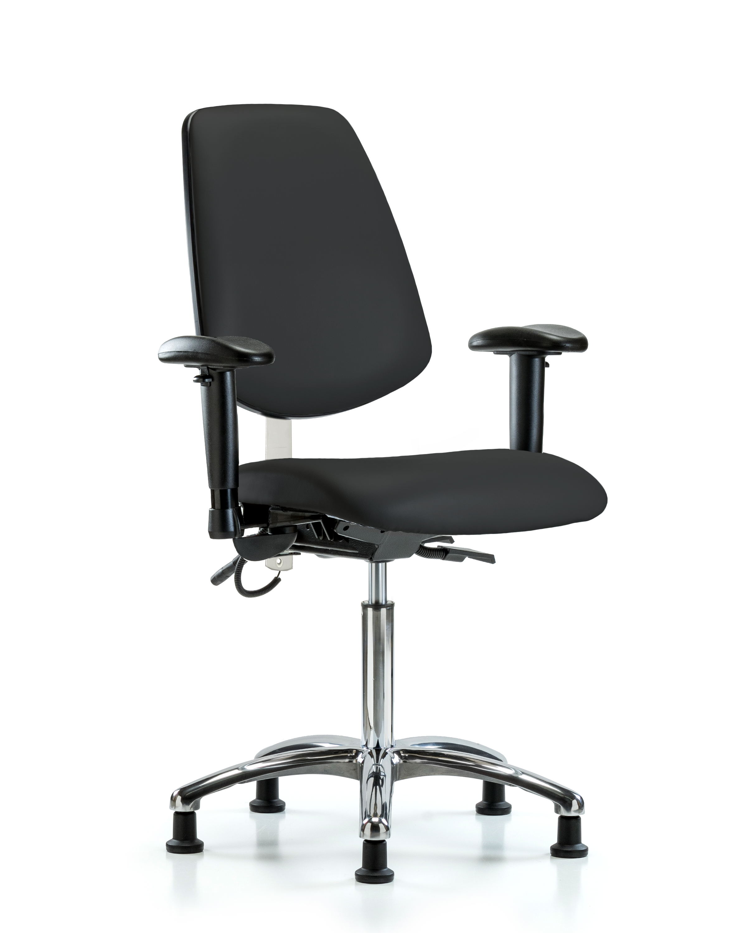 Vinyl ESD Chair - Medium Bench Height with Medium Back, Adjustable Arms, & ESD Stationary Glides in ESD Black Vinyl