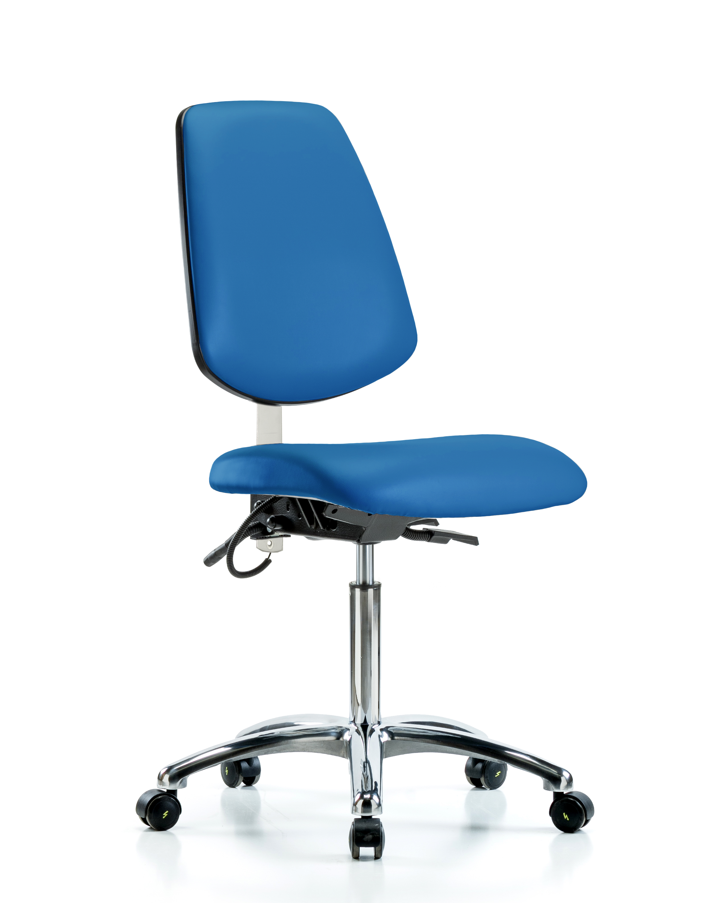 Vinyl ESD Chair - Medium Bench Height with Medium Back, Seat Tilt, & ESD Casters in ESD Black Vinyl
