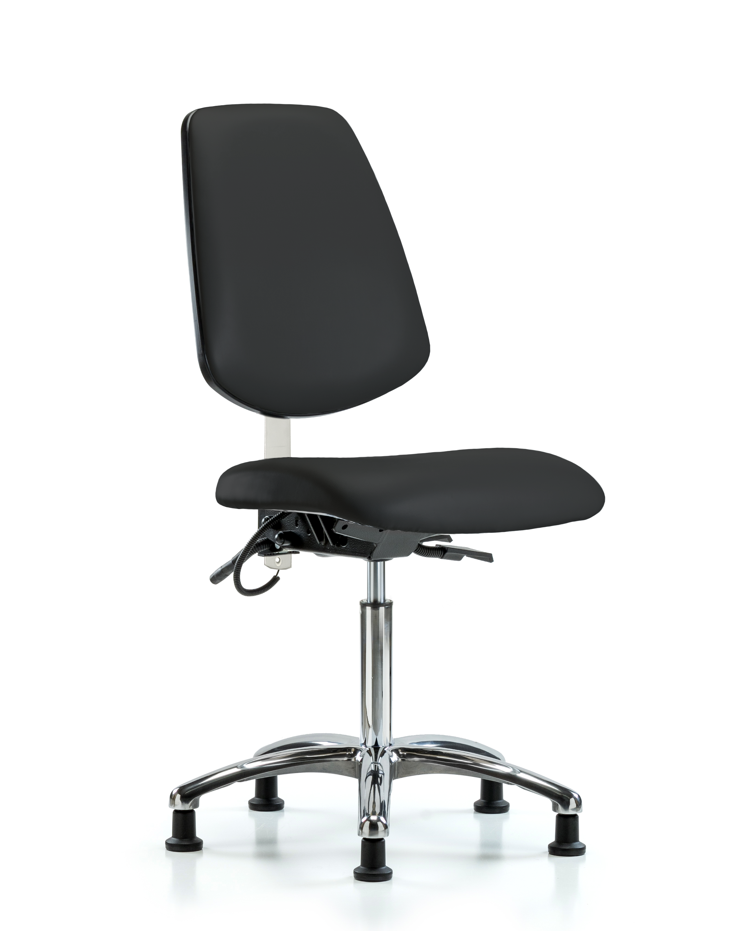 Vinyl ESD Chair - Medium Bench Height with Medium Back, Seat Tilt, & ESD Stationary Glides in ESD Black Vinyl