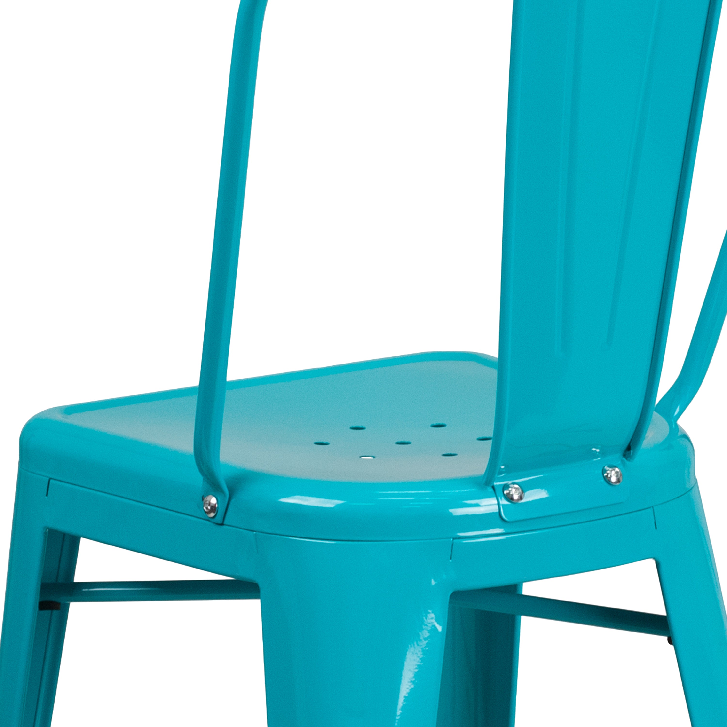 Carly Commercial Grade 24" High Crystal Teal-Blue Metal Indoor-Outdoor Counter Height Stool with Back