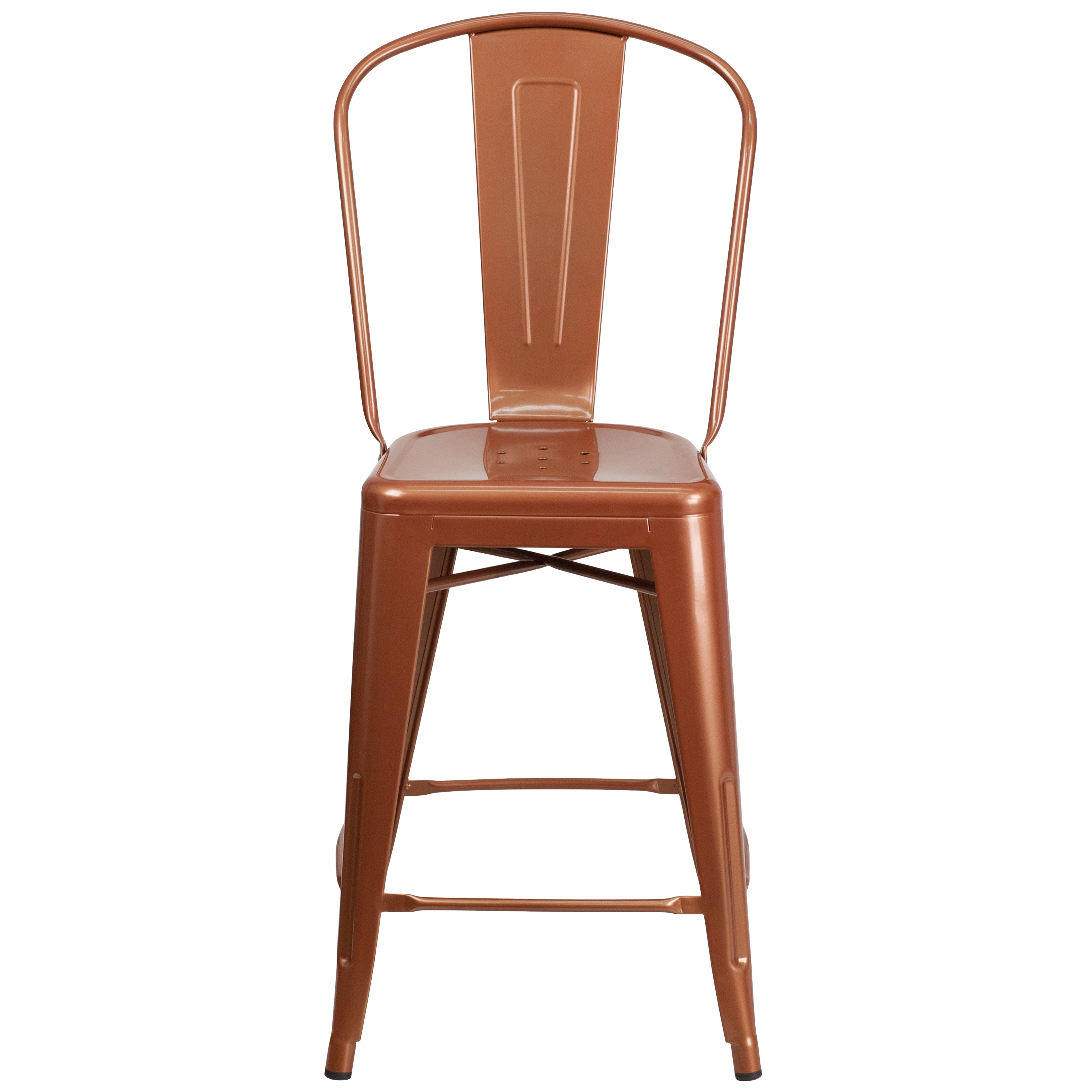Carly Commercial Grade 24" High Copper Metal Indoor-Outdoor Counter Height Stool with Back