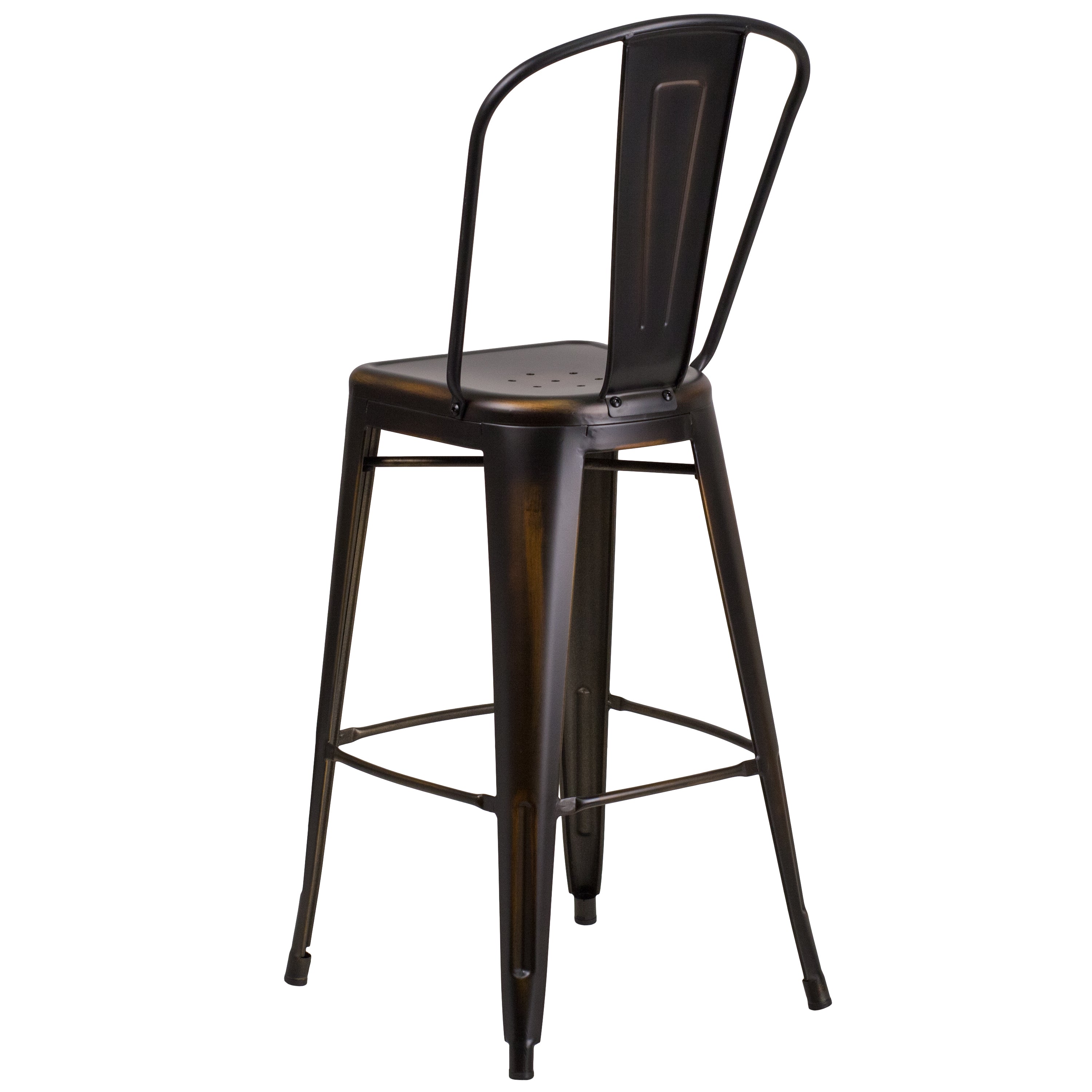 Cindy Commercial Grade 30" High Distressed Copper Metal Indoor-Outdoor Barstool with Back