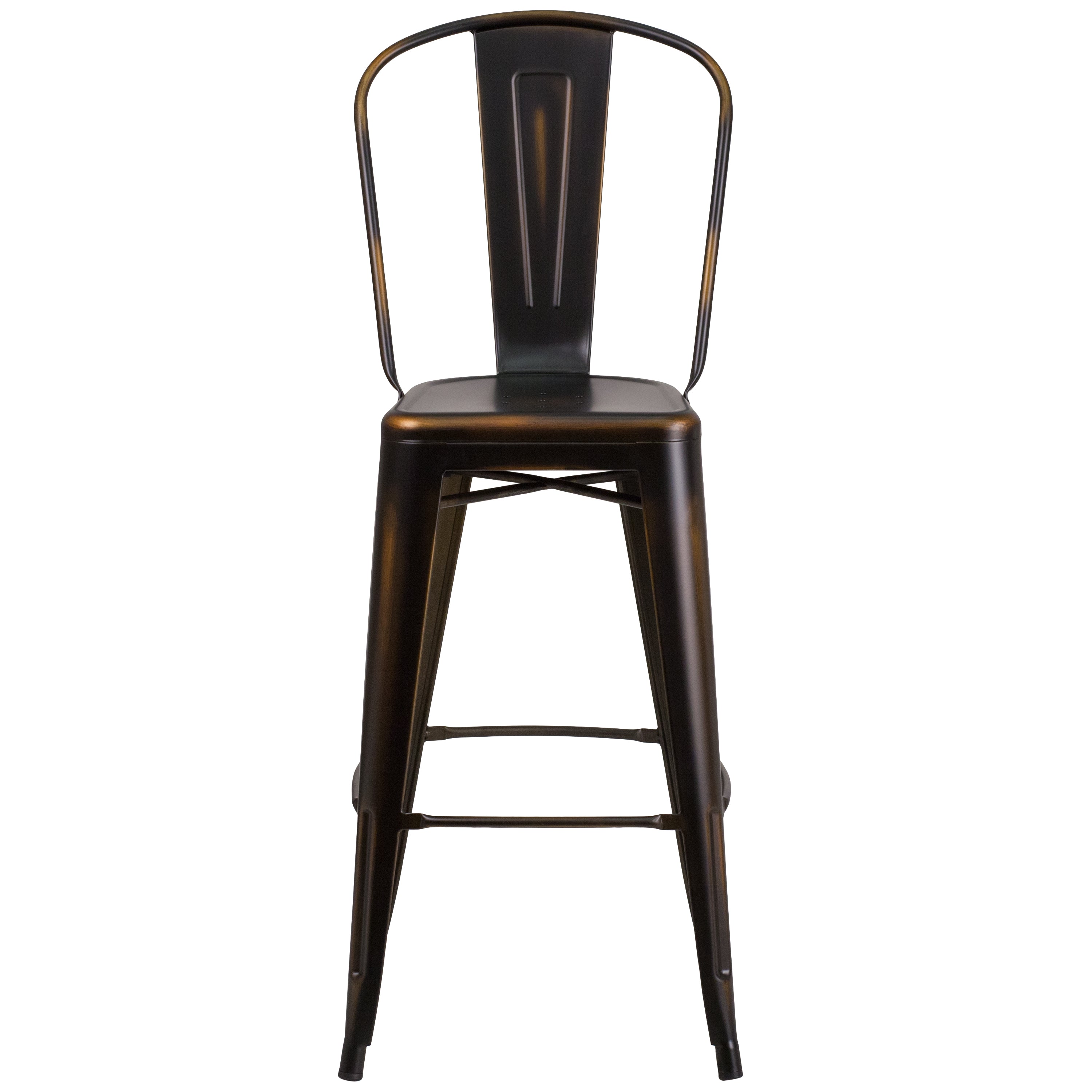 Cindy Commercial Grade 30" High Distressed Copper Metal Indoor-Outdoor Barstool with Back