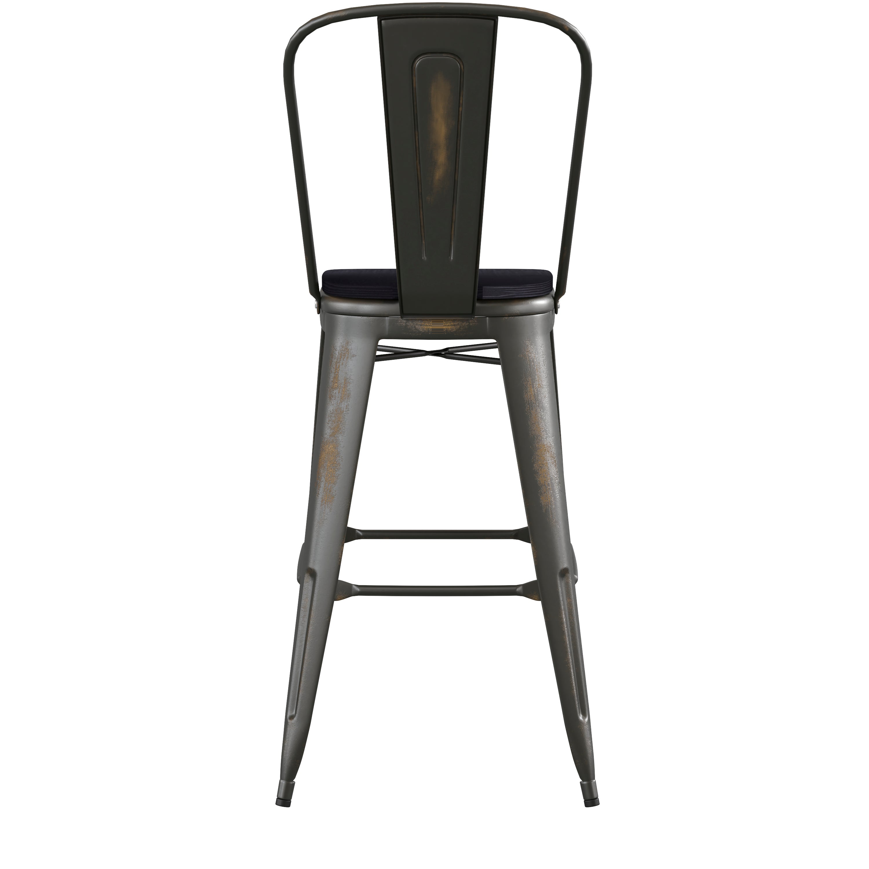 Carly Commercial Grade 30" High Copper Metal Indoor-Outdoor Barstool with Back with Black Poly Resin Wood Seat