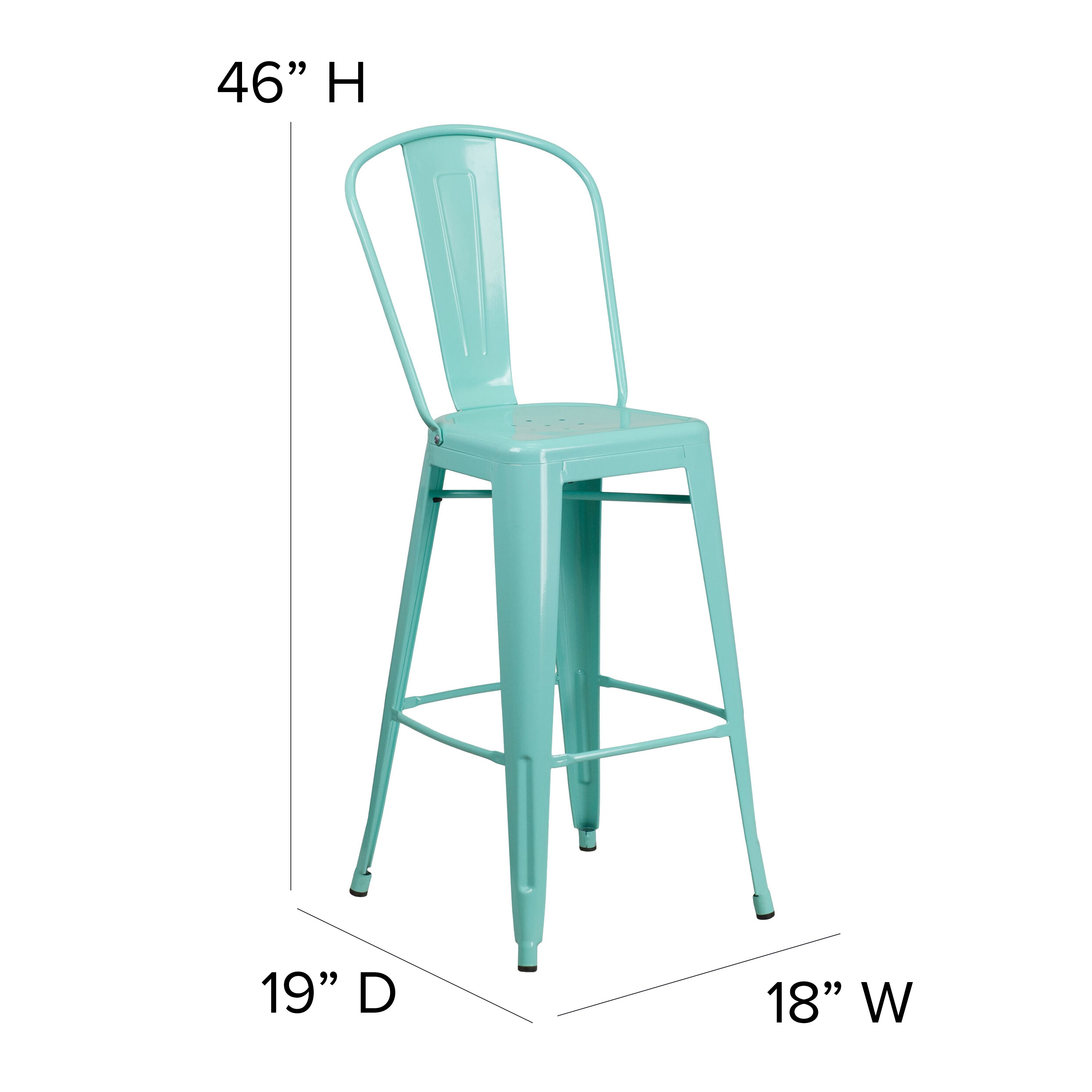 Cindy Commercial Grade 30" High Mint Green Metal Indoor-Outdoor Barstool with Back