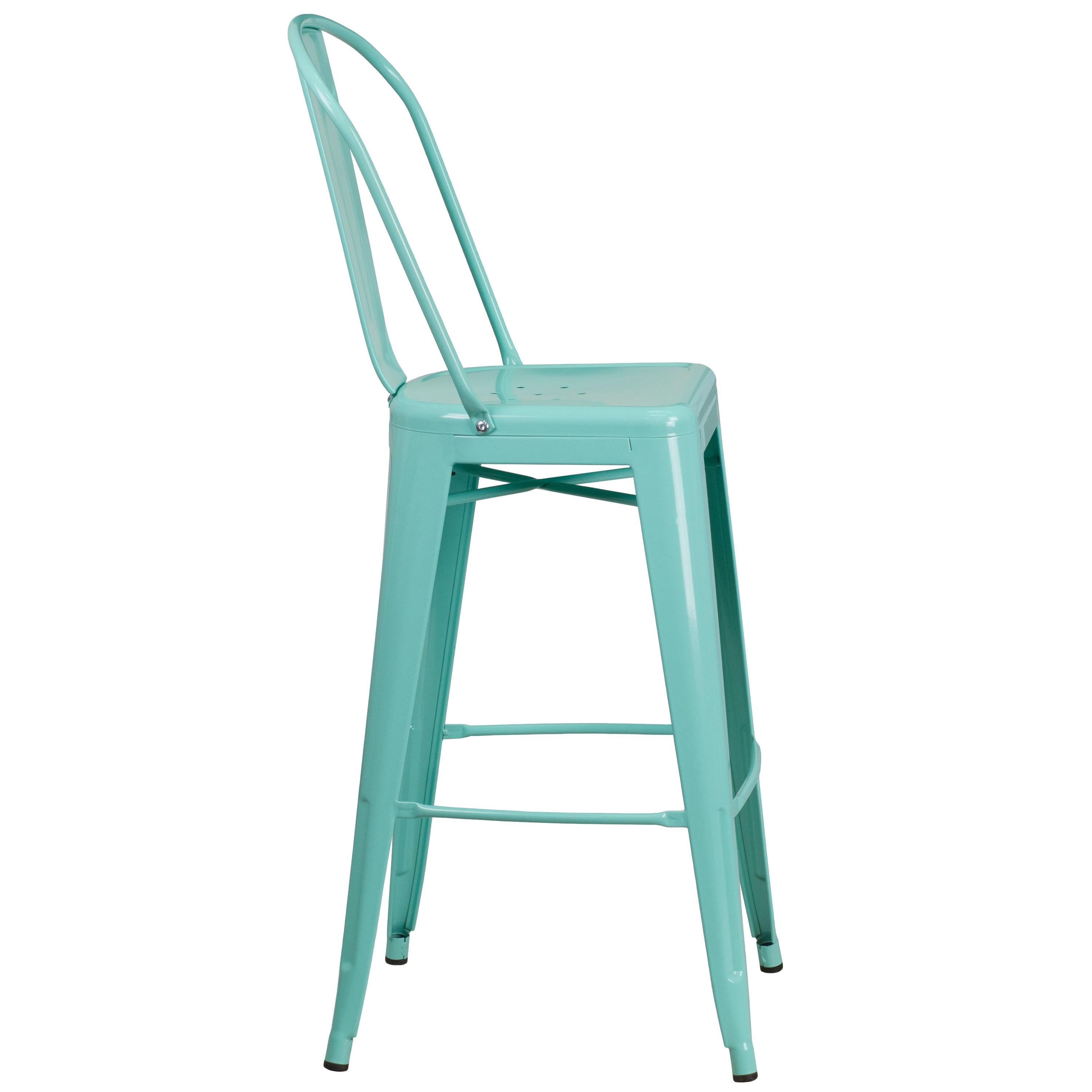 Cindy Commercial Grade 30" High Mint Green Metal Indoor-Outdoor Barstool with Back