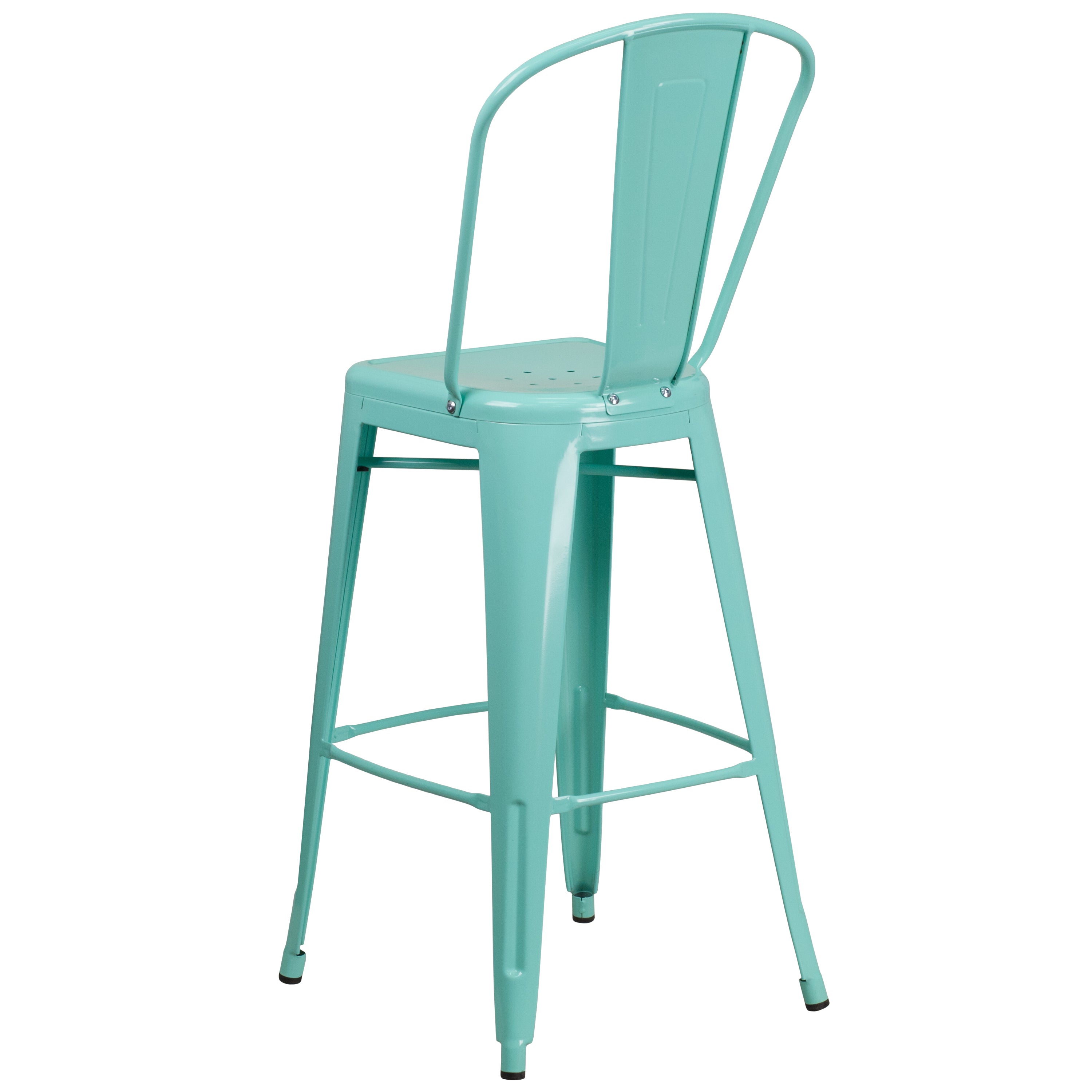 Cindy Commercial Grade 30" High Mint Green Metal Indoor-Outdoor Barstool with Back